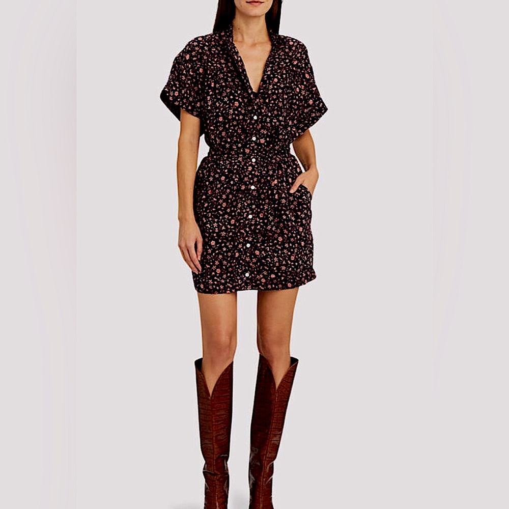 FRAME DENIM | Dress | Button down floral mini dress matching belt | size 0